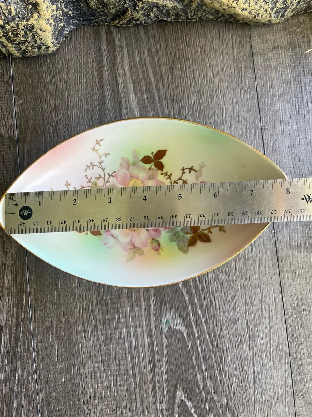 Schumann Arzberg porcelain Dish Pink & Green oval with gold trim